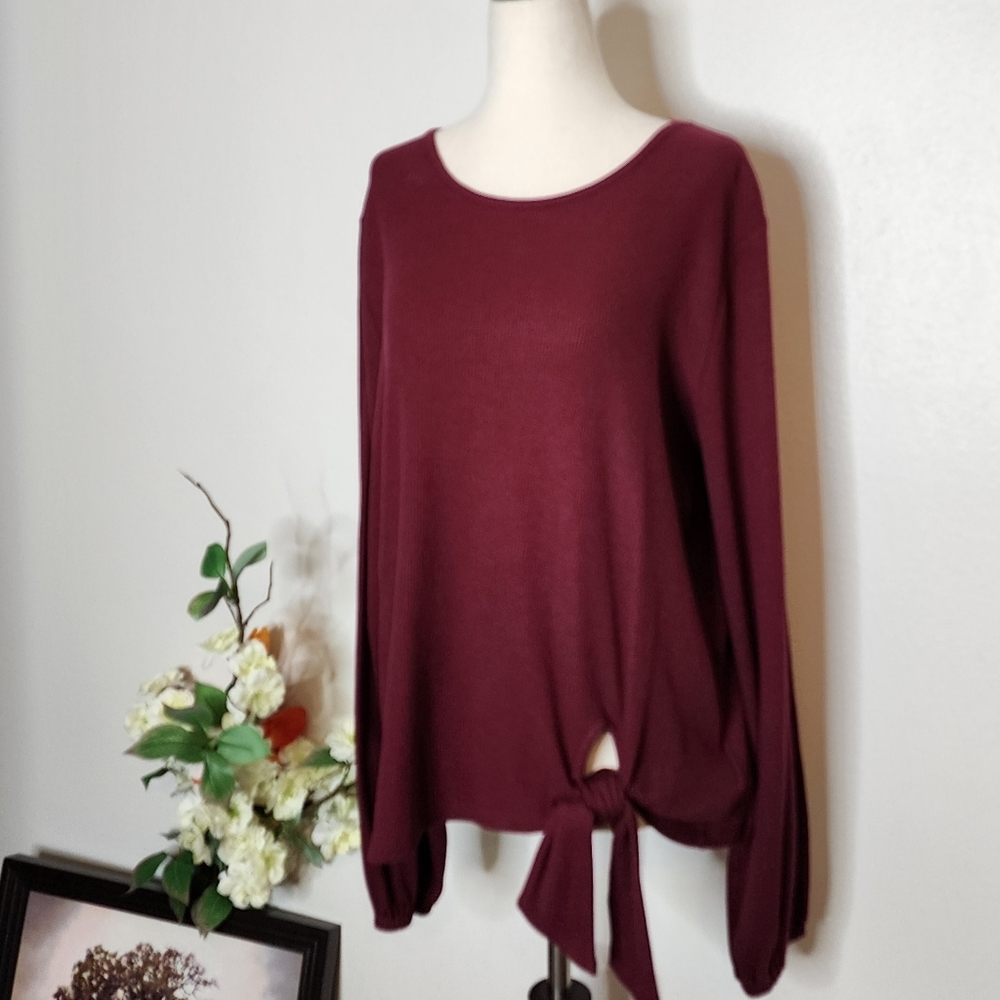Michael Michael Kors Mini Waffle Top Hip Tie Knot Accent Blouse Designer - Picture 8 of 12